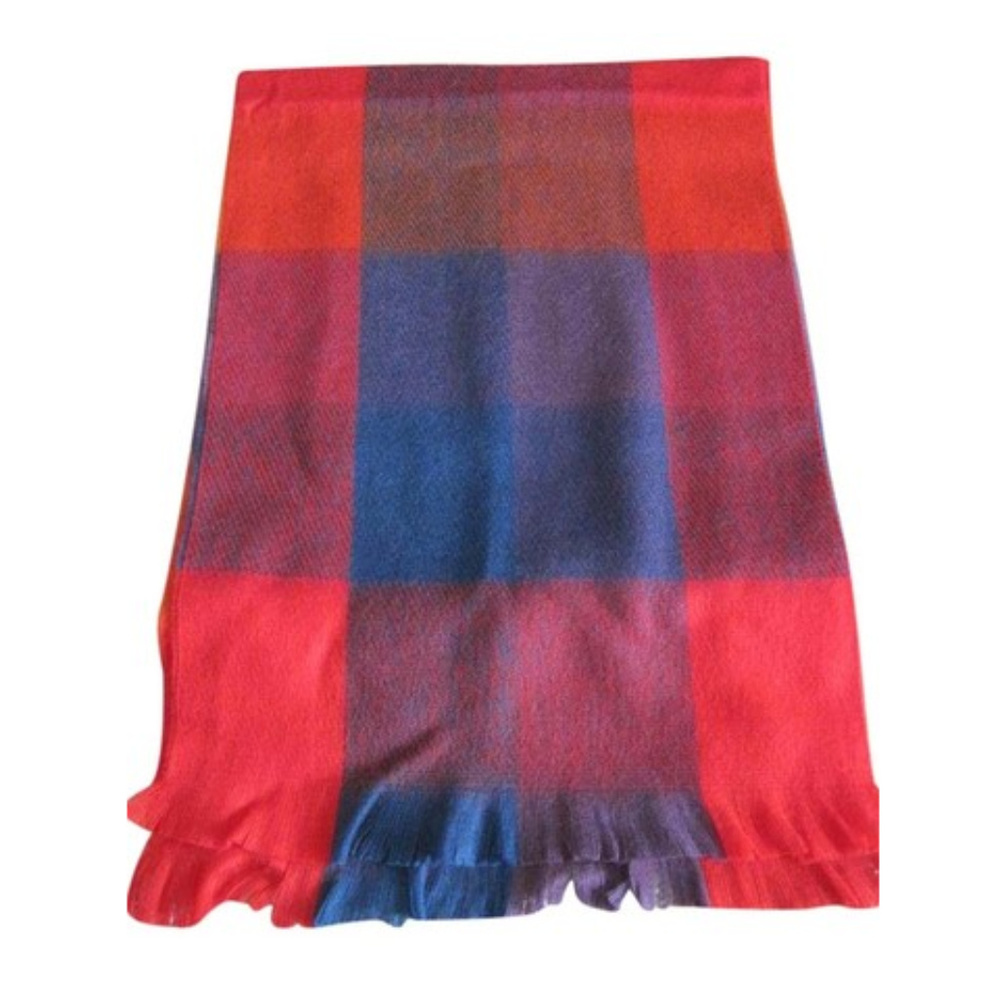 VINTAGE RED PUPLE BLUE MULTI-COLOR ACRYLIC SCARF - Picture 1 of 4